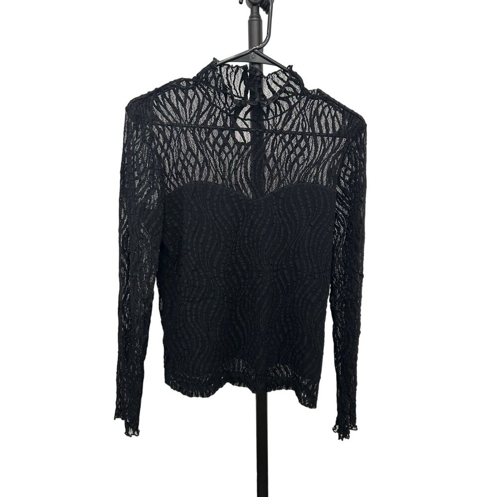 Hanky Panky Black Lace Long Sleeve Sheer Top Womens Size M